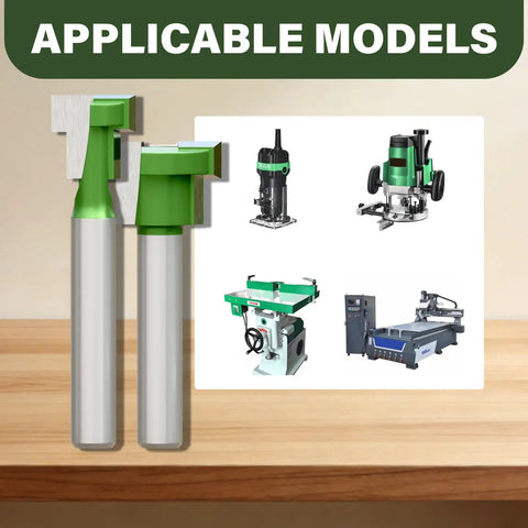Beast Mode Six Piece Keyhole Router Bit Set With One Quarter Inch Shank And Tungsten Carbide Blades For Smooth Woodworking Cuts. Keyhole bits shown with various tool models.