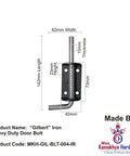 Beefy Heavy Duty Iron Door Bolt In Black Powder Coat, Two Piece Pack, Cast Iron Construction, Tough Home Security Latch For Exterior Doors, 142Mm X 62Mm X 23Mm, Made In India, 142mm diagram