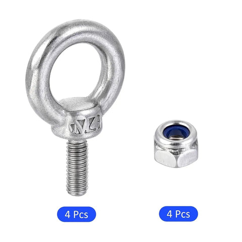 Heavy Duty Pro Grade Eye Bolts M4 Lifting Eye Nuts Kit With Ring Eye Bolts Flat Washers Nuts And Lock Washers For A Secure Connection Compact And Easy To Carry Lifting Kit, M4 eye bolt and hex nut