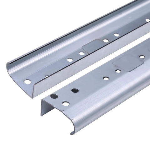 Heavy Duty Built Tough Garage Door Vertical Track Kit With Connecting Plates And Screws 76 Inch Galvanized Steel Rails close-up view