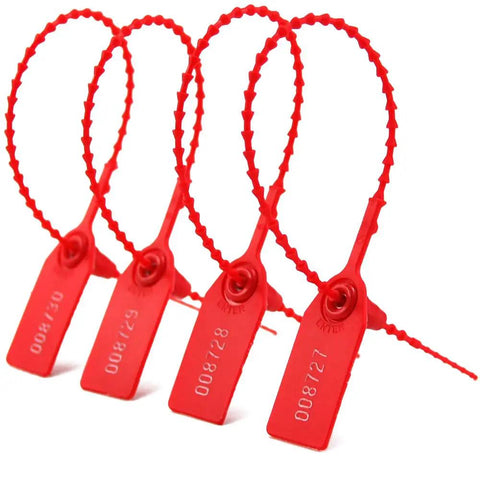 No Gimmicks Badass Red Plastic Tamper Seals With Numbered Zip Tie Design For Fire Extinguisher Security Luggage Bags Storage Bins And Cash Containers Self Locking Cable Ties 250Mm