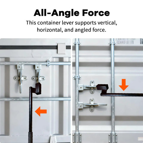 Heavy Duty Container Door Leverage Bar With Non Slip Handle For Shipping Doors Quick Start Lever System Ergonomic Design For Easy Operation Ideal For Loaders Warehouse And Port Workers Durable Black 1 Pack, all-angle force view