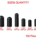 100 Piece Carburetor And Vacuum Rubber Cap Assortment Set With 6 Sizes Black End Caps For Intake Lines Hoses And Manifolds Pro Grade