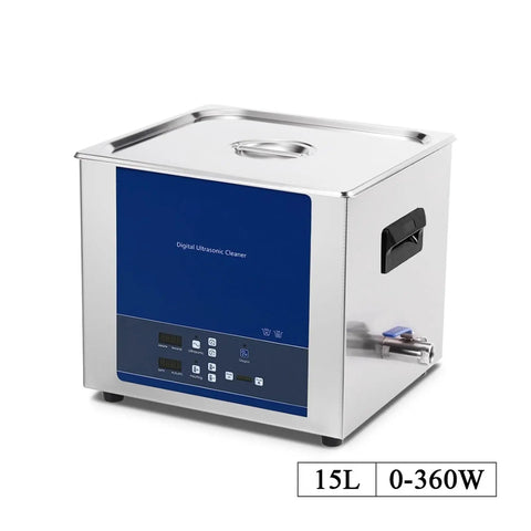 15 Liters Power Set Degassing Ultrasonic Cleaner For Lab Glassware Dental Tools Metal Auto Parts Machine in stainless steel.
