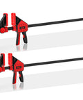 Heavy Duty Twenty Four Inch Bar Clamps Set With Five Hundred Fifty Pound Rock Solid Grip For Woodworking And Carpentry No Sweat One Handed Quick Change Spreader Tool For Diy Workshop Gear shown in red and black color.