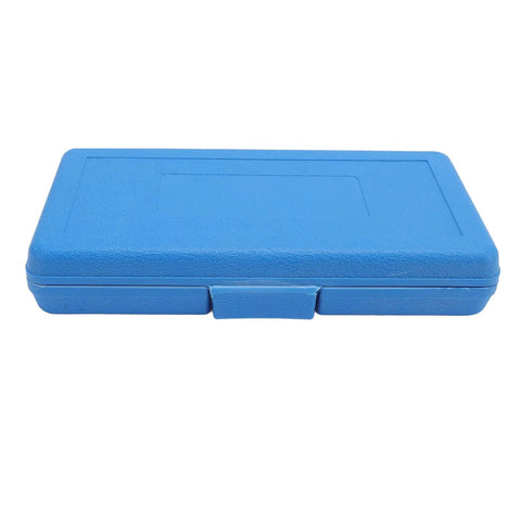 Solid Brass Router Template Guide Set With Eight Precision Bushings, Workhorse Lock Nut Adapter, And Rugged Carry Pouch in blue case.