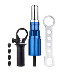 Attachment Kit For Drill With High Torque Pop Rivet Head, shown with blue metal adapter, black handle, and wrench