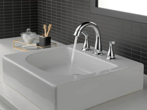 Broadmoor Chrome Bathroom Faucet With Sprayer, 8 Inch Widespread 3 Hole Sink Faucet With Pull Down Sprayer, in modern bathroom