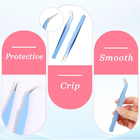 Two Piece Precision Tweezers Set In Blue With Straight And Curved Tips For Dope Fine Detail Work In Crafting Scrapbooking Stickers Lashes And Electronics Durable Stainless Steel Tweezers For Easy Precise Handling, 12.5 cm blue tweezer set