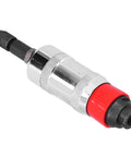 Straight Up Heavy Duty Air Die Grinder With Alloy Steel Housing And Precision Matched Motor Assembly Running Smooth As Butter And Kicking Serious Grinding Power, close-up with red grip.