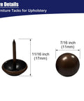 Top Tier Heavy Duty Upholstery Tacks Legit Red Copper Furniture Nail Set Total Game Changer For Quick Diy Room Upgrades With Solid Grip And Clean Finishing Touches Every Time showing size details of 11/16 inch long tacks with round heads.