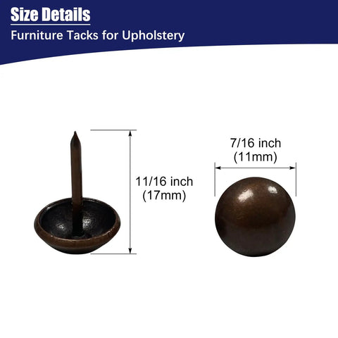Top Tier Heavy Duty Upholstery Tacks Legit Red Copper Furniture Nail Set Total Game Changer For Quick Diy Room Upgrades With Solid Grip And Clean Finishing Touches Every Time showing size details of 11/16 inch long tacks with round heads.