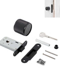 Two Pack Invisible Minimalist Door Lock With A Single Sided Black Round Handle Hidden Design components and installation kit
