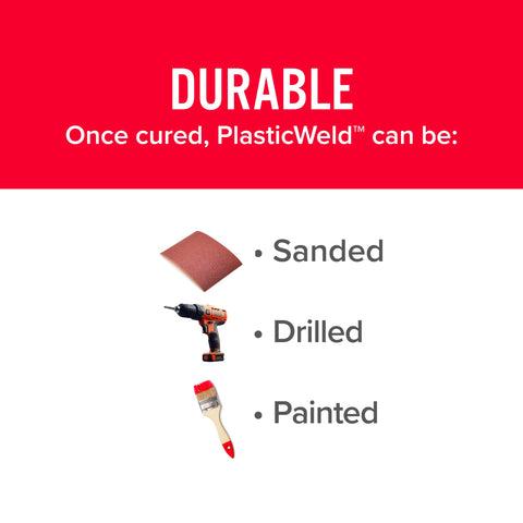 PlasticWeld Two Part Epoxy Putty for Plastic Repair and Rebuilding Hand Mixable 2 oz Kit durable when sanded, drilled, painted