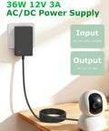 12V 3A DC Power Supply Adapter 36W Dope Power For LED Strips 3D Printers CCTV Cameras And More 100 To 240V AC To 12V DC With 5.5x2.5mm Output 4.9ft Cable Center Positive Wide Compatibility powering a CCTV camera