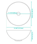 Technical diagram of 12-Inch Round Porcelain Vessel Sink For Bathroom Black Above Counter Vanity Basin With Pop Up Drain Industrial Modern Design