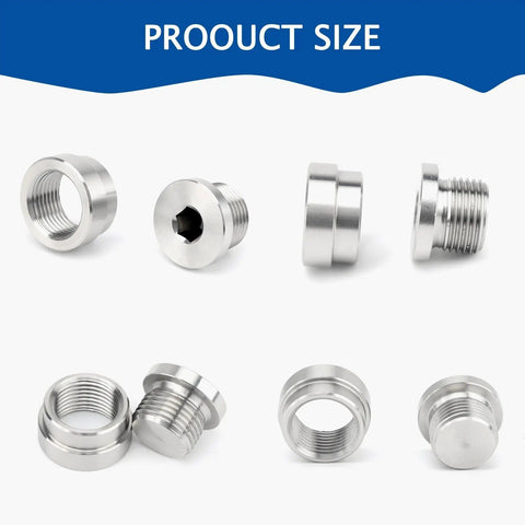 Universal M18x1.5 Oxygen Sensor Weld Bungs And Plugs Kit, 5 Bungs 5 Plugs, 304 Stainless Steel Bungs Withstand 1500F, Welding Ready Edges, Zinc Plated Plugs For Easy Exhaust Mods. 5 M18x1.5 stainless bungs and plugs