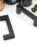 Two Slick Matte Black Square Bar Cabinet Pulls 5 Pack With 3 3/4 Inch Hole Centers Heavy Duty Stainless Steel Drawer Handles.