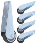 5pcs Wooden Gate Wheel Side Mount Caster with 1.5 Inch Rubber Rollers featuring metal brackets and black rubber wheels.