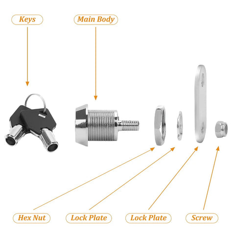 Two Pack Tubular Cam Locks Seven Eighth Inch Cylinder Fits Cabinets And Drawers Keyed Alike Build showing keys, main body, and components.