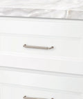 Hollywood Hills 4486 Cabinet Pull 6 Inch Center To Center Solid Brass Hardware installed on white kitchen drawer