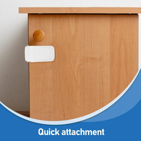 2 Pack Childproof Drawer Locks For Cabinets And Drawers Universal Fit ABS Self Adhesive Safety Latches on wooden cabinet