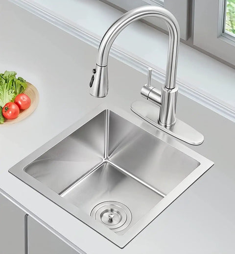 Undermount 19 Inch Single Bowl Stainless Steel Kitchen Sink SUS304 Space Saver For Small To Mid Size Kitchens With 3.5 Inch Drain Easy Clean Finish