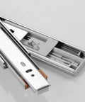 Heavy Duty Steel Drawer Slides With Three Section Extendable Rail Buffer Soft Close Double Row Stainless Steel Quiet Ball Bearings Smooth Load Bearing For Cabinets Easy Install And Anti Derailment For Secure Drawers, stainless steel rail close-up