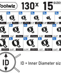 Toolwiz 130-piece spring band hose clamp set, black clamps, 15 inner-diameter sizes