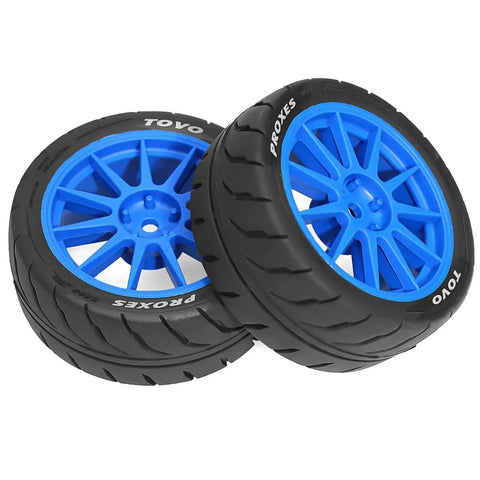 Blue rubber RC car tire wheel hex set for 1/10 scale, compatible with TT01 TT01E TT02 TT02B TA06 XV01 XV02 PTG2, impact resistant