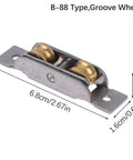 Top Shelf Stainless Steel Sliding Door And Window Double Wheel Pulley Rollers Heavy Duty Flat Groove Track Replacement Parts, B-88 type with brass wheels.