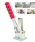 GH-203-P Vertical Handle Clamp With 499.4 Lbs Clamping Force For Carpentry And Welding, Beefy Weld Clamp For Fittings And Test Runs, Delivers Secure Grip And Stable Hold. vertical steel toggle clamp with red handle, shown open