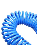 Heavy Duty Polyurethane Coiled Air Compressor Hose 25 Foot kink free design in blue spiral shape with smooth finish.