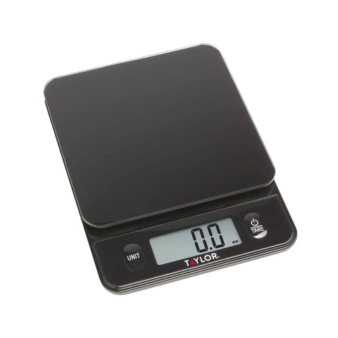 Glass Top Food Scale With Touch Controls 11 Lb Capacity Sleek Black Kitchen Scale For Chef Grade Precision Weighing In Grams And Ounces Easy To Use Power On Modern Design And Fast Readouts showing display and buttons