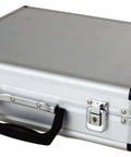 Aluminum tool case with latches and a black handle for drill bit kit