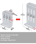 Adjustable Solar Panel Tilt Mount Bracket Kit dimensions, aluminum alloy 6063, anodized finish, with measurements in inches and mm.