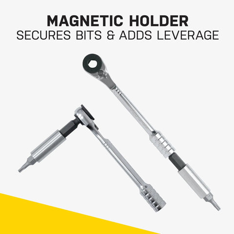 Ratchet Rocket Lite DX Bike Multitool With 16 Functions showing magnetic bit holder and fine-tooth ratchet detail
