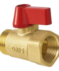 Solid Brass 1/2 Inch Full Port Ball Valve For No Sweat Water Control with red handle, designed for heavy duty plumbing or garden hoses.