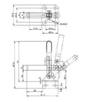 Heavy Duty Quick Release Vertical Toggle Clamp For Shop Jigs And Tooling Fixtures dimension diagram with measurements.