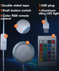 Components of Dope 3D Printer LED Lamp Kit 001 including USB plug, RGB remote, and aluminum alloy LED light.