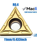 20pcs Pro Grade Carbide Turning Inserts TCMT110204 TCMT21.51 with TISIN Coating, triangle design, size details shown.