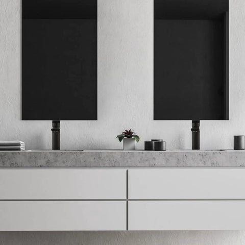 Modern bathroom with Tall Vessel Sink Faucet For Bathroom Vanity Single Hole Solid Brass Mixer 1.2 GPM Lead Free Durable Ceramic Cartridge Rust Resistant Finish RV Compatible Vanity Faucet in matte black finish