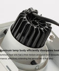Close-up of the aluminum heat sink on Superior Three Head Anti Glare LED Recessed Downlight for efficient heat dissipation.