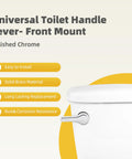 Universal Metal Front Mount Toilet Handle Replacement Kit For Most Tanks, Adjustable Lever With Four Holes, Chrome Finish