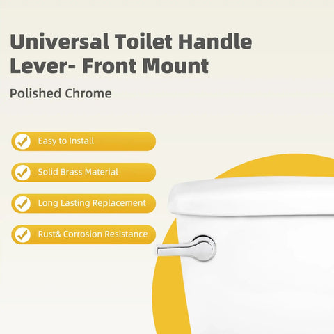 Universal Metal Front Mount Toilet Handle Replacement Kit For Most Tanks, Adjustable Lever With Four Holes, Chrome Finish