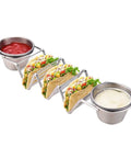 Stainless Steel 3 Grid Taco Holder With V Shaped Slots And No Spill Sauce Cups, Oven Safe And Dishwasher Safe Serving Tray For Baking Grilling