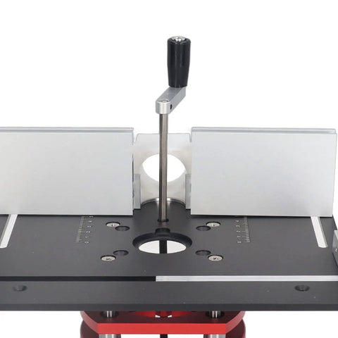 Manual Router Lift Table With Precision Top Plate For 64mm To 66mm Trim Routers Hella Smooth showing elevation lever and mounting hole.