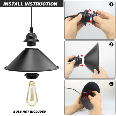 Installation guide for Plug In Pendant Light With 13 Ft Adjustable Copper Wire Industrial Farmhouse Hanging Fixture With On Off Switch
