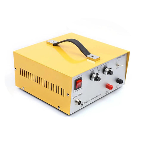 Pro Grade Pulse Spot Welder 600W Welding Machine for jewelry making, yellow compact design with control knobs