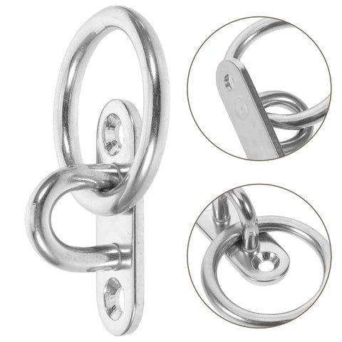 Top Shelf 4 Pack Marine Stainless Steel Pad Eye Plates With Round Ring Hooks M5 Thread heavy duty close-up of hook design.